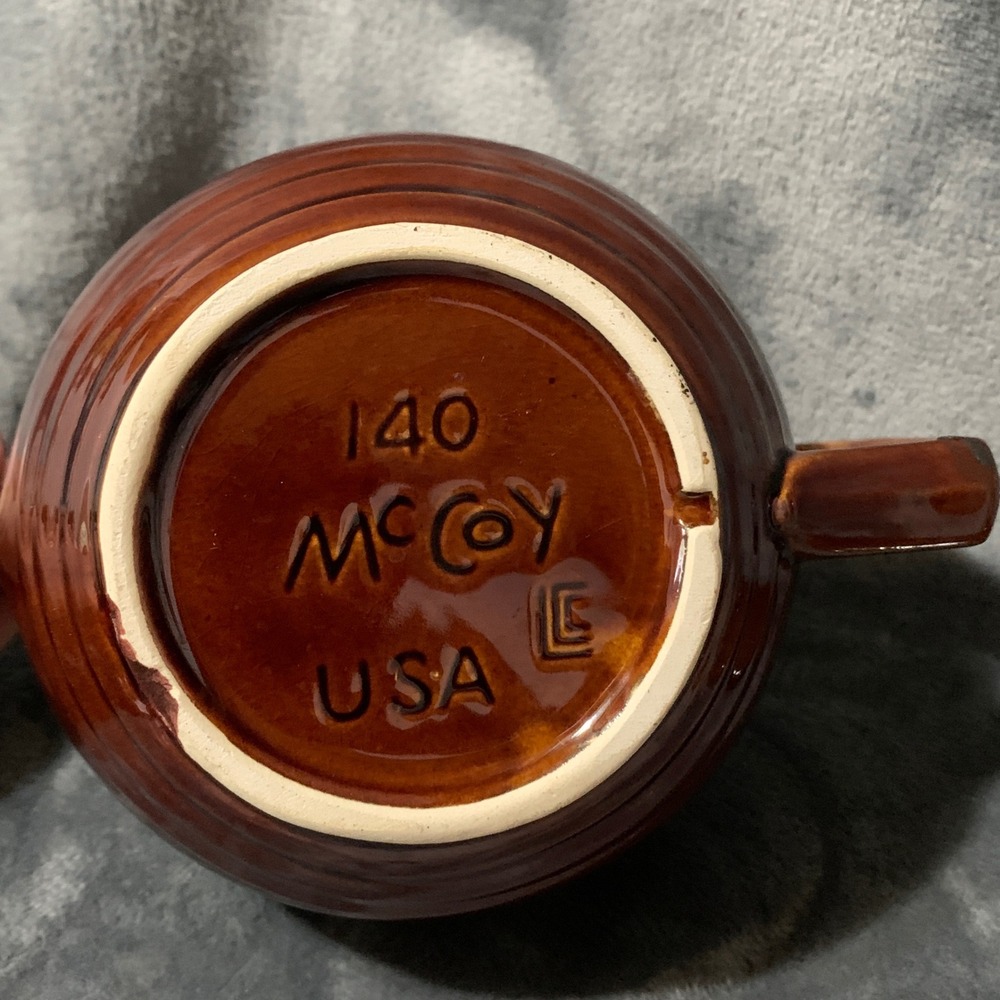McCoy Vintage Teapot MCM Brown Cream Drip Glaze Ceramic Cottagecore RusticEUC - Picture 13 of 16